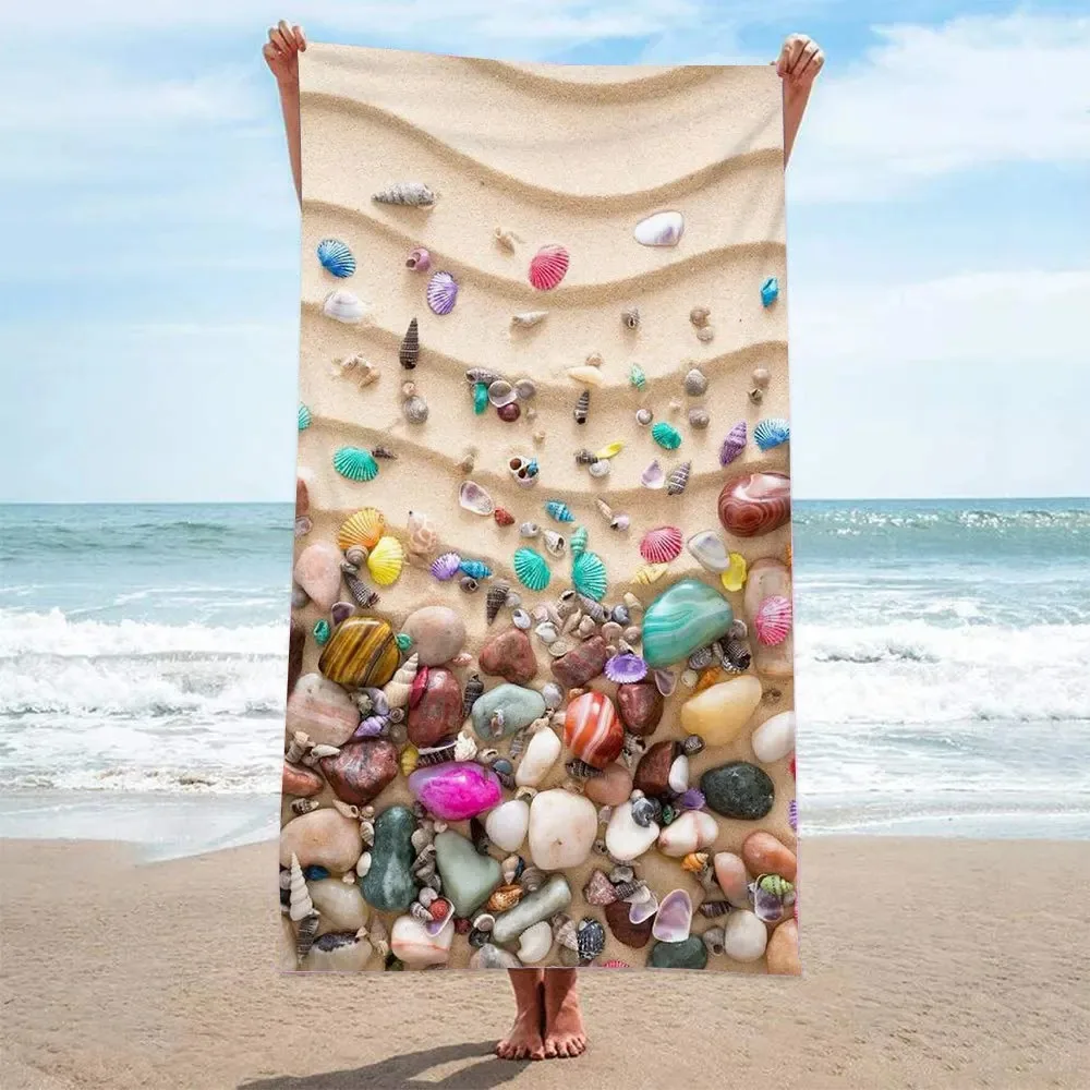 Sea and Shell Printed 3D Printed Microfiber Soft Water Absorbing Breathable for Girl Kids Decorative Cartoon Beach Towel