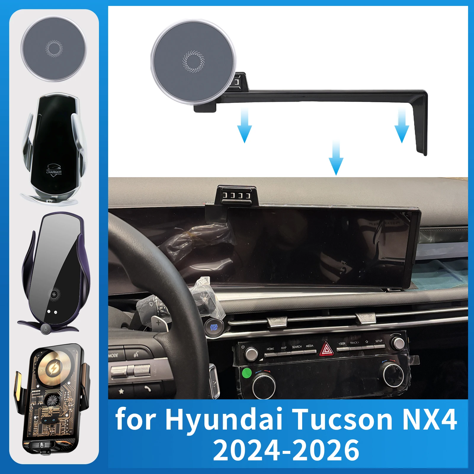 

for Hyundai Tucson NX4 2024 2025 2026 Car Phone Holder Screen Fixed Navigation Bracket Base Wireless Charging