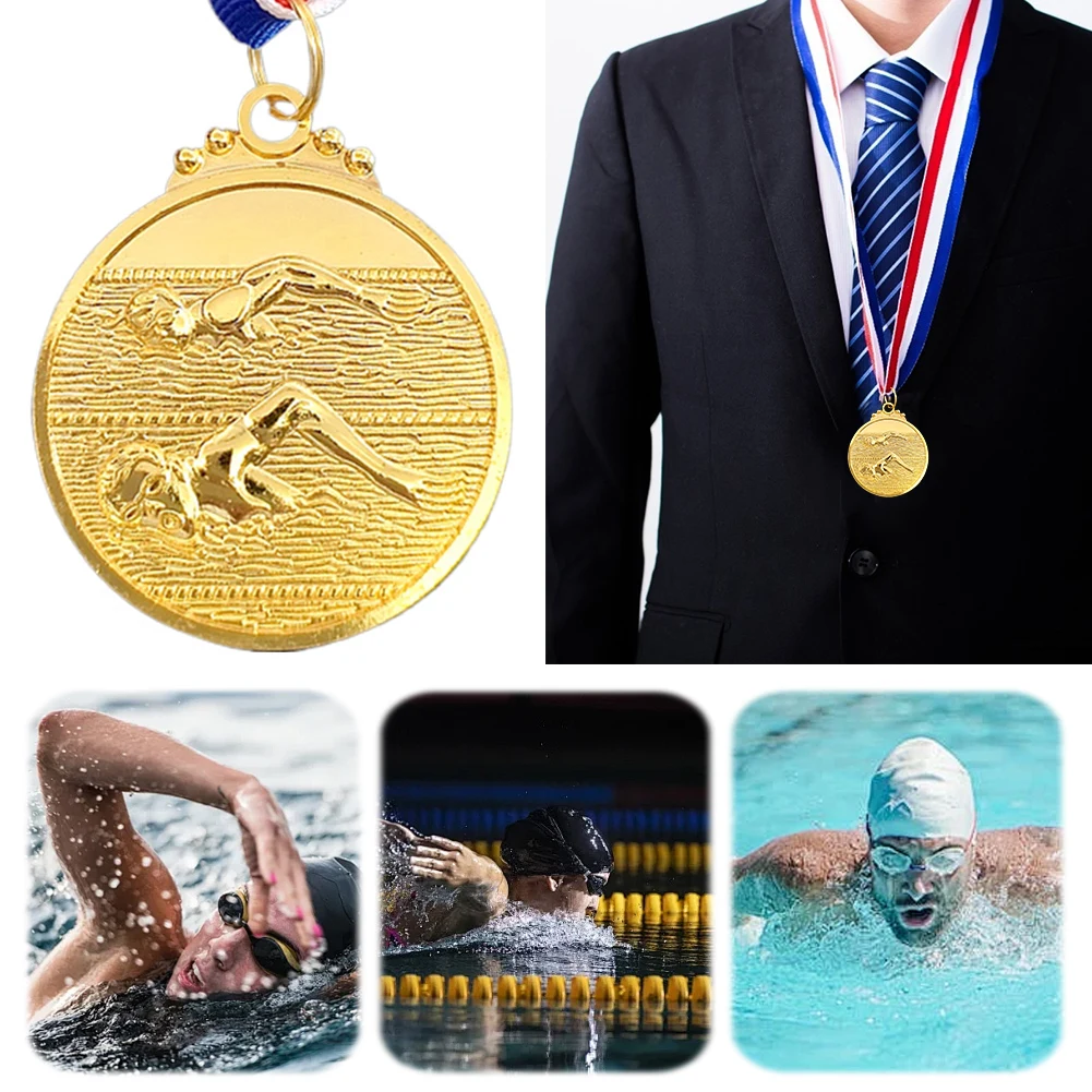 

5cm Swimming Medal Metal Winner Medals with Neck Ribbon Gold/Silver/Bronze Medal 1st/2nd/3rd Place Medals for Sports Competition