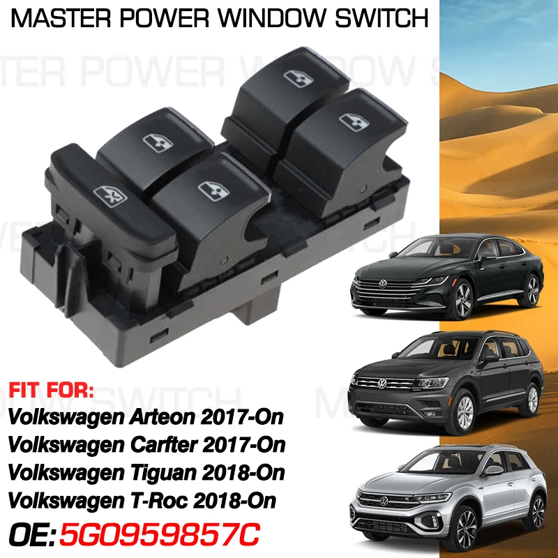 Power Master Window Switch 5G0959857C 8 Pins For Volkswagen Arteon Carfter Tiguan T-Roc 2017 2018 2019 2020 2021 2022 2023 2024