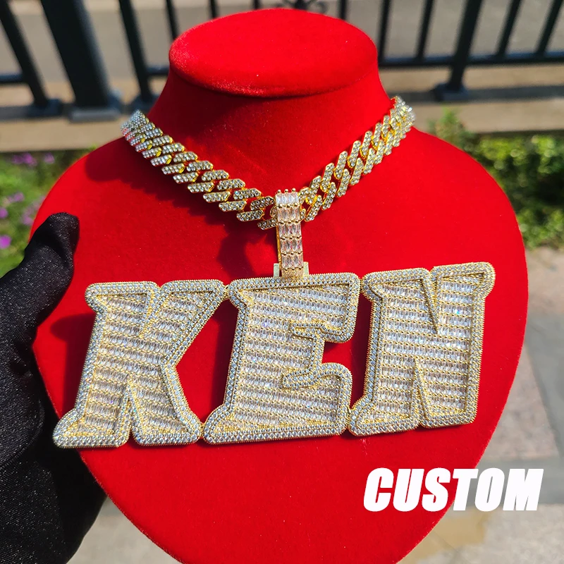 

AAAA Cubic Zirconia Big Customized Necklace With Name Personalized Letters Pendant HipHop Jewelry for Men Women