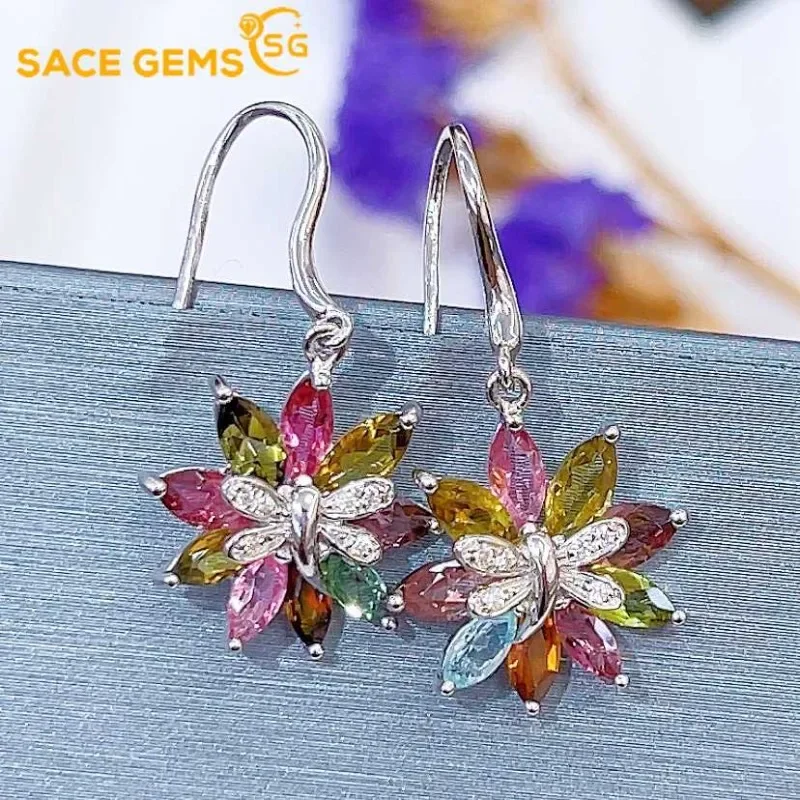 

SACE GEMS Fashion Earrings for Women 925 Sterling Silver 2.5*5MM Natural Tourmaline Drop Earrings Wedding Party Fine Jewelry