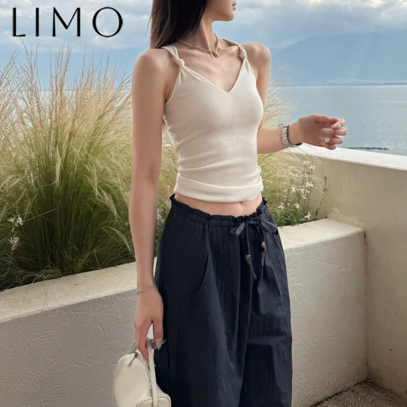 

LIMO, Новое поступление, весна-лето 2029, вязаная майка с закрученным ремешком и v-образным вырезом, повседневная, модная, дизайнерская, роскошная, высокого качества