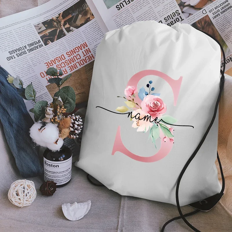 

Custom Name Drawstring Backpack Outdoor Beach Swimming Sports Drawstring Backpack Organizer Gym Storage Draw String Bags