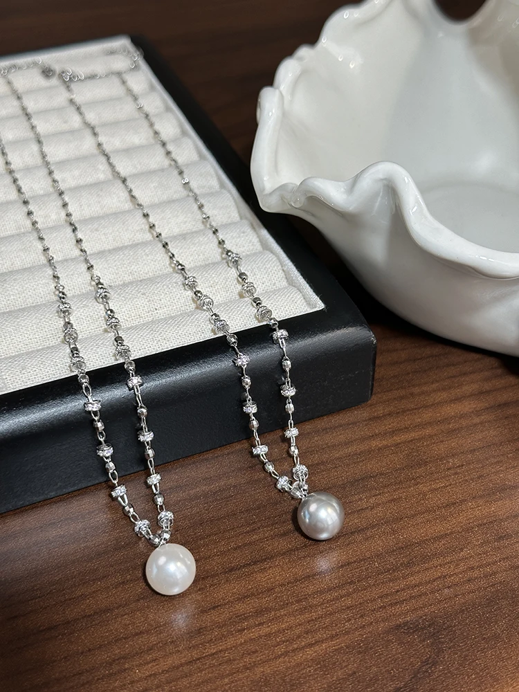 lingzhi wu Women 925 Silver Necklace Shining Austrian Pearls Necklaces Top Quality Luxury Neck Chain 2024 New Arrival