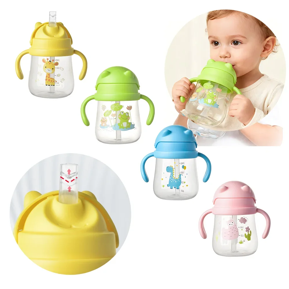 270ml Straw Cup Baby Learning Drink Water Cup With Double Easy-grip Handle for Toddler Learning Independent Drinking