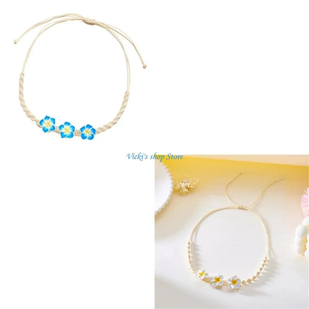 Handmade Braided Plumeria Necklace Soft Clay Flower Jewelry Styles Beach Party Fashion Jewelry Accessory