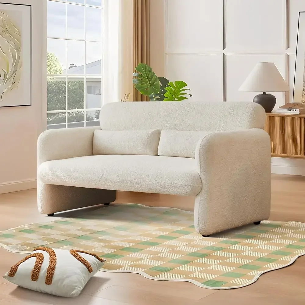 Upgraded Lambswool Fabric 2-Seater Loveseat Sofa, Solid and Easy to Install, Suitable for Living Room or Bedroom, Beige