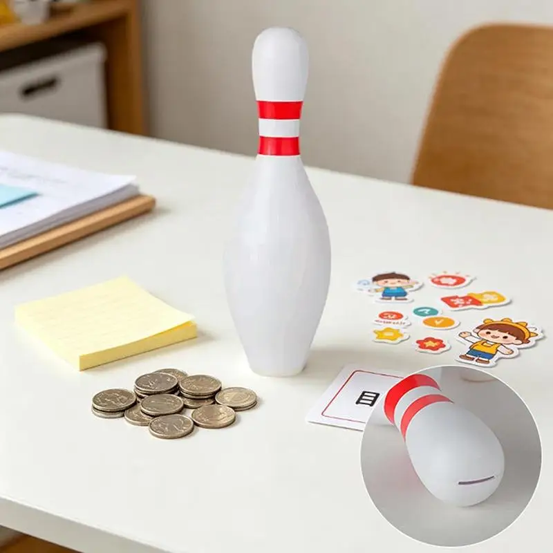 Bowling Pin Shaped Piggy Bank Change Box Money Saving Pot Large Storage Great Home Decor Gift For Bowling Enthusiasts