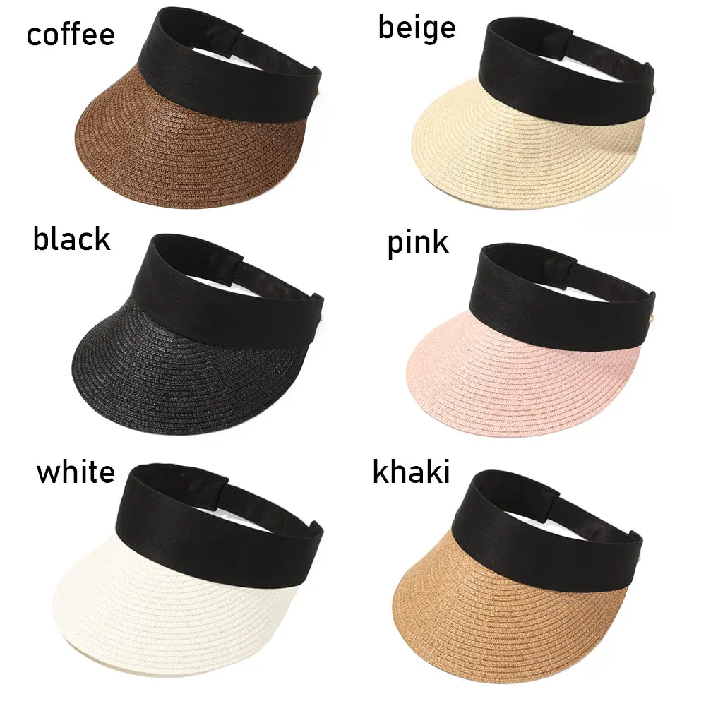 Fashion Summer Empty Top Sun Hat Portable Foldable Magic Tape Roll-up Beach Hat Wide Brim Straw Cap Women Casual Suncap Visors