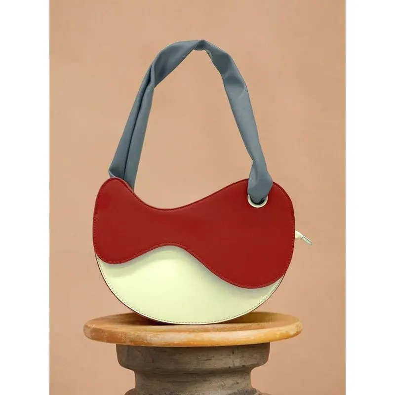 

New niche contrasting color wave accordion underarm bag, semi-circular handheld shoulder bag, trendy