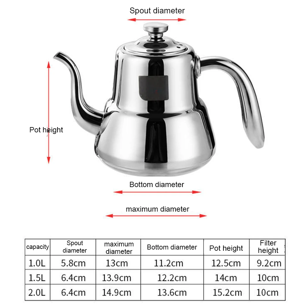 1.5L/2.0L Stainless Steel Teapot Restaurant Household Tea Infuser With Tea Strainer Kettle For Induction Cooker Flower Tea Pot