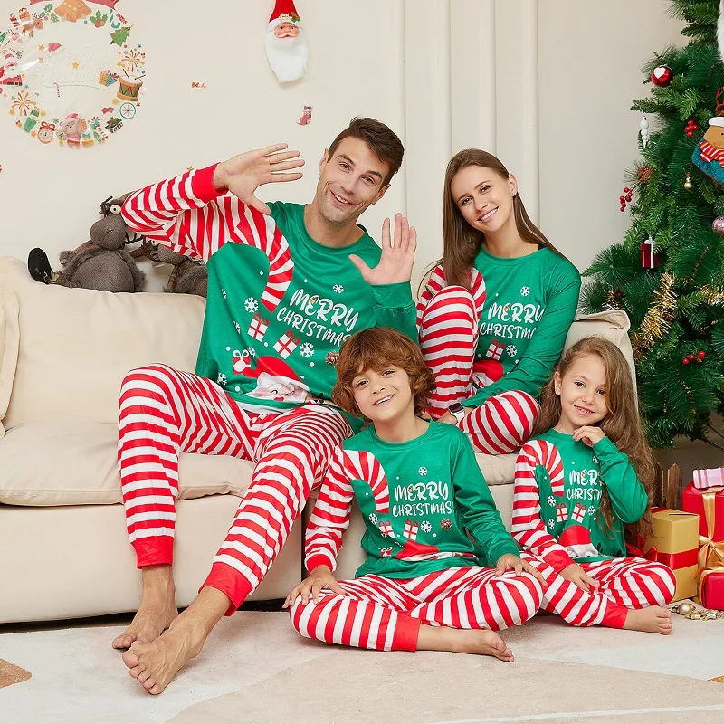 Family Matching Christmas Pajamas Sets Adult And Kids Pyjamas Suits Santa Tops+Stripe Pants Xmas Sleepwear Baby Boy Girls Romper