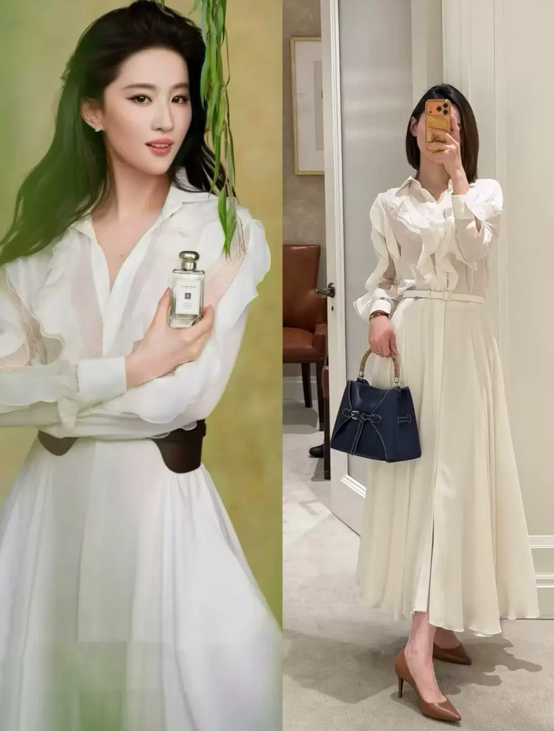 ⁠High End 100% Pure Silk White Pleated Shirt Dress Designer Ruffle Long Sleeve Elegant Belted Maxi Gown for Party Holiday⁠