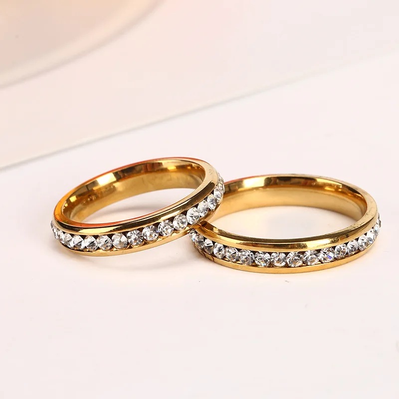 

Fashion Crystal Couple Ring Men's Women's Titanium Steel Wedding Engagement Ring Anniversary Jewelry Gift
