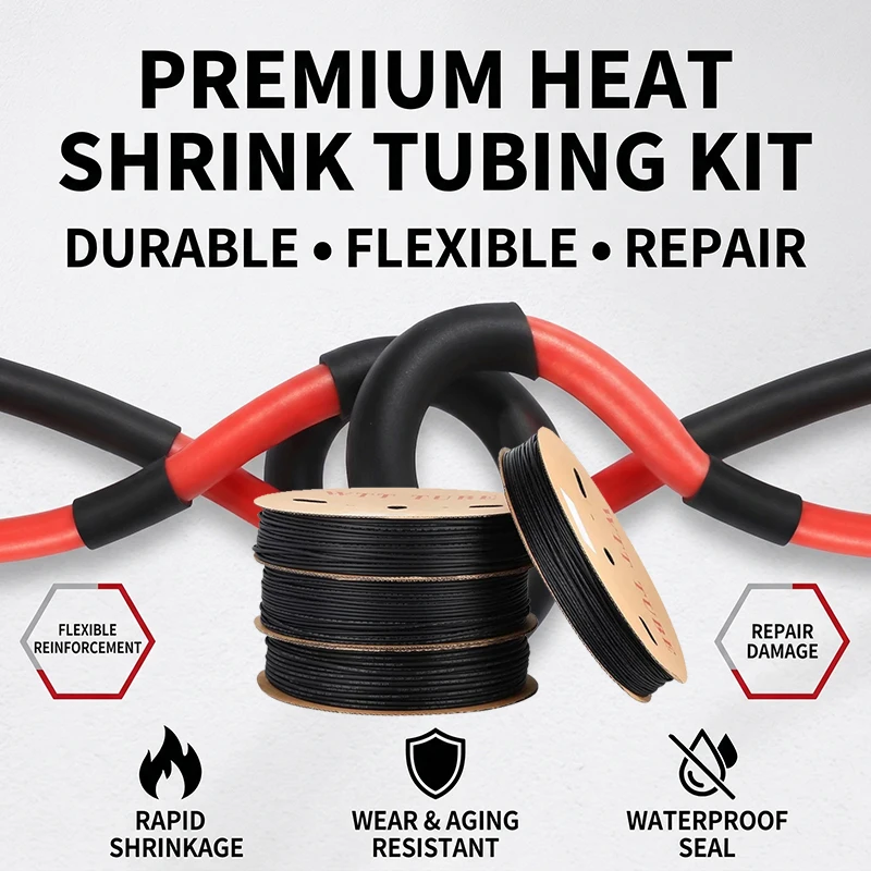 

Термоусадочная трубка с двойными стенками 3:1, 50 метров – черная, с клеевым слоем, из полиолефина, для водонепроницаемой изоляции и ремонта проводов