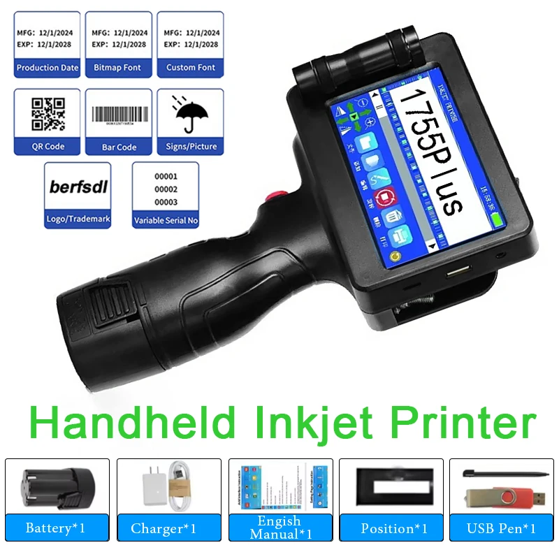 Portable Hand Jet Handheld Thermal Inkjet Printer 12.7mm QR Barcode Image Logo Batch Number Date Coding Machine 28 Languages