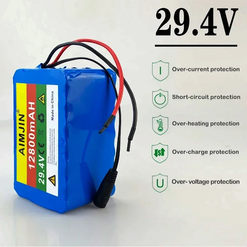 12.8Ah 12800mAh 7S4P 29.4V Lithium Ion Battery Pack with Built-in BMS  Large Capacity 18650 Cell for Electronics