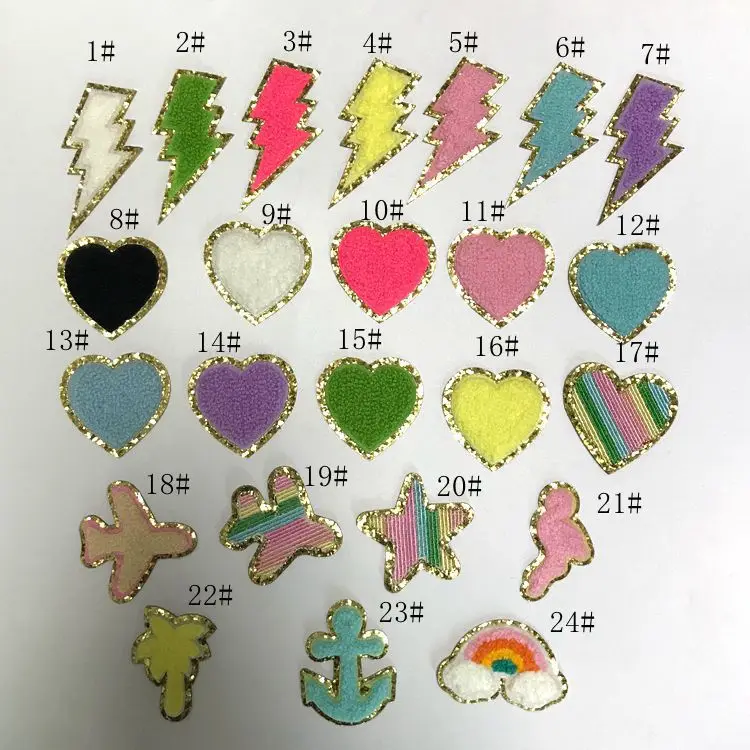 1Pc Sequin Chenille Embroidery Patches Rainbow/Lightning/Heart Patches Appliques sticker Patches For Children jeans Clothes