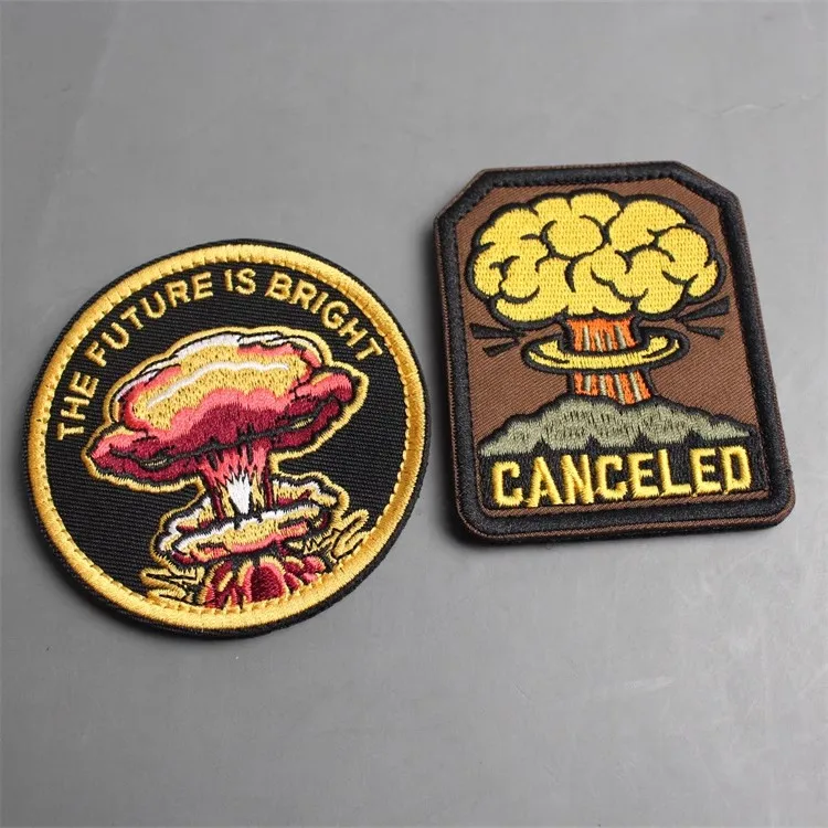 Exquisite Mushroom Cloud Embroidery Patch Target Elimination Personalized Tactical Backpack Stickers Round Military Morale Badge