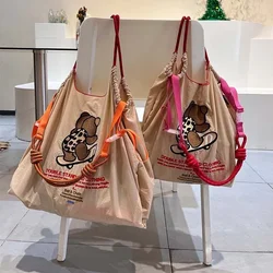 Ball&Chain Embroidery Handbag Cartoon Commuting Large Capacity Nylon Crossbody Shoulder Bags Canvas Shopping Bag Girls Gifts