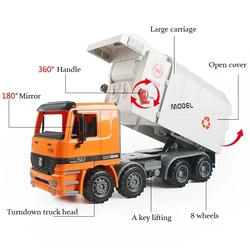 Large Children Simulation Garbage Orange Truck Sanitation Car Vehicle Kid Toys With 1 Garbage Can Hand Cranking Operate B243