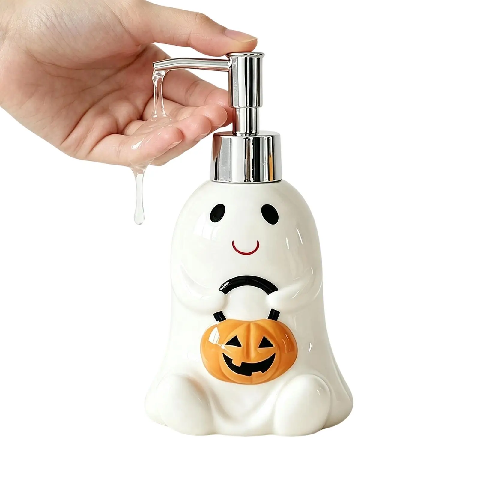 Soap Dispenser Bathroom Refillable Ceramic Pump Shampoo Bottle with Ghost Design 280ml Handwash Dispenser for Sink Shower Bath