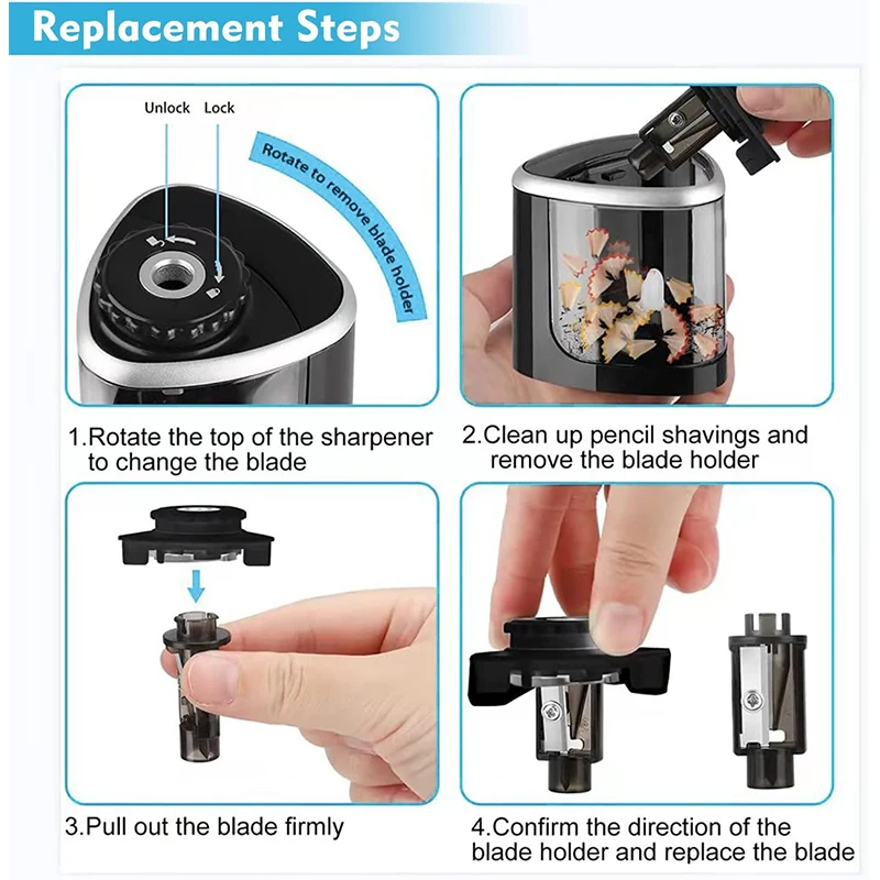 Elektryczna temperówka do ołówków, automatyczna temperówka biurkowa, odpowiednia do ołówków (6-8mm) / do szkoły / klasy / biura / domu
