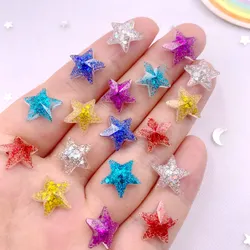 50pcs Resin Colorful  Glitter 12mm Mini Star Crystal Art Nails Flatback Rhinestones Appliques DIY Wedding Scrapbook Decor Crafts