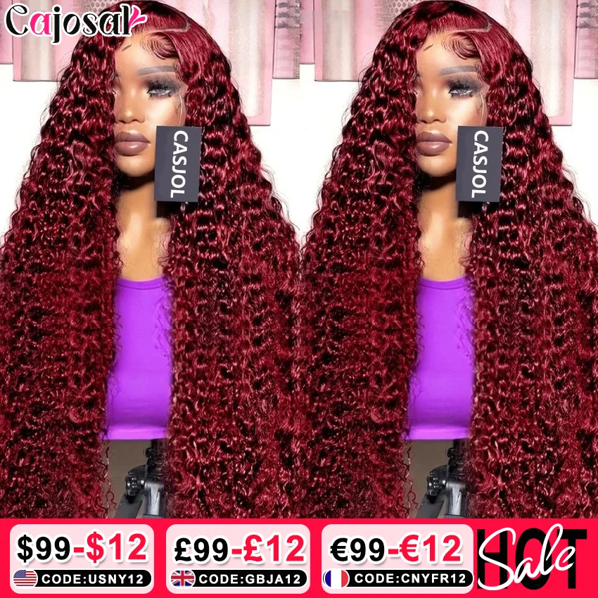 13x6 Deep Wave Frontal Wigs Human Hair Transparent 99j Burgundy 4x4 Lace Front Wig Red Colored Hd Lace Curly Human Hair Wig