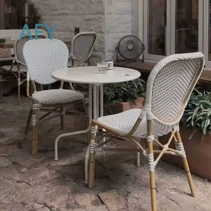 Outdoor Rattan Coffee Table Set for Courtyard Balcony Garden Furniture Waterproof Sunproof French Style Table and Chair Set