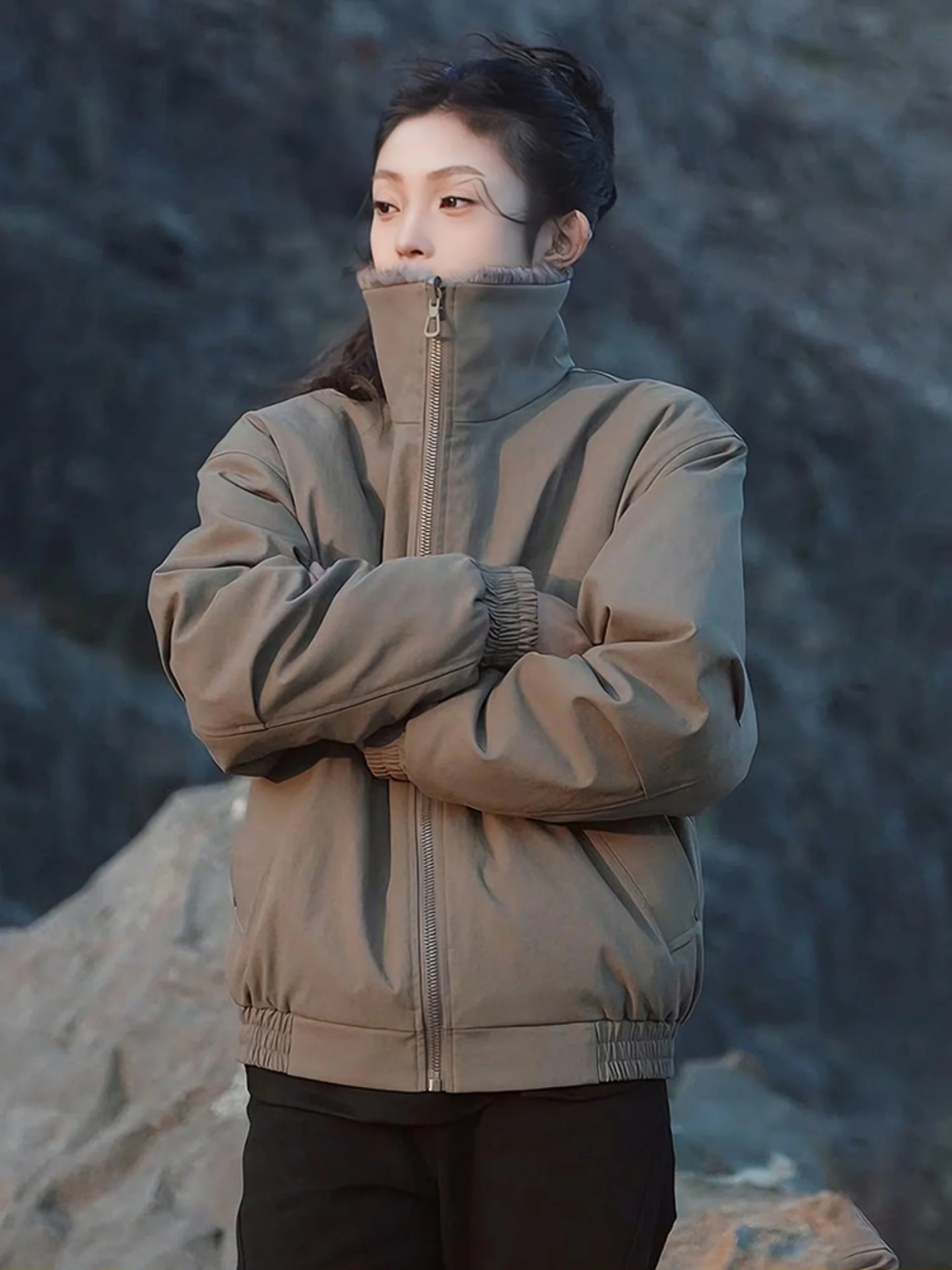 

Утепленная зимняя куртка с флисовой подкладкой, мужская, с воротником-стойкой и меховой отделкой, теплая хлопковая одежда, двусторонняя, для мужчин и женщин