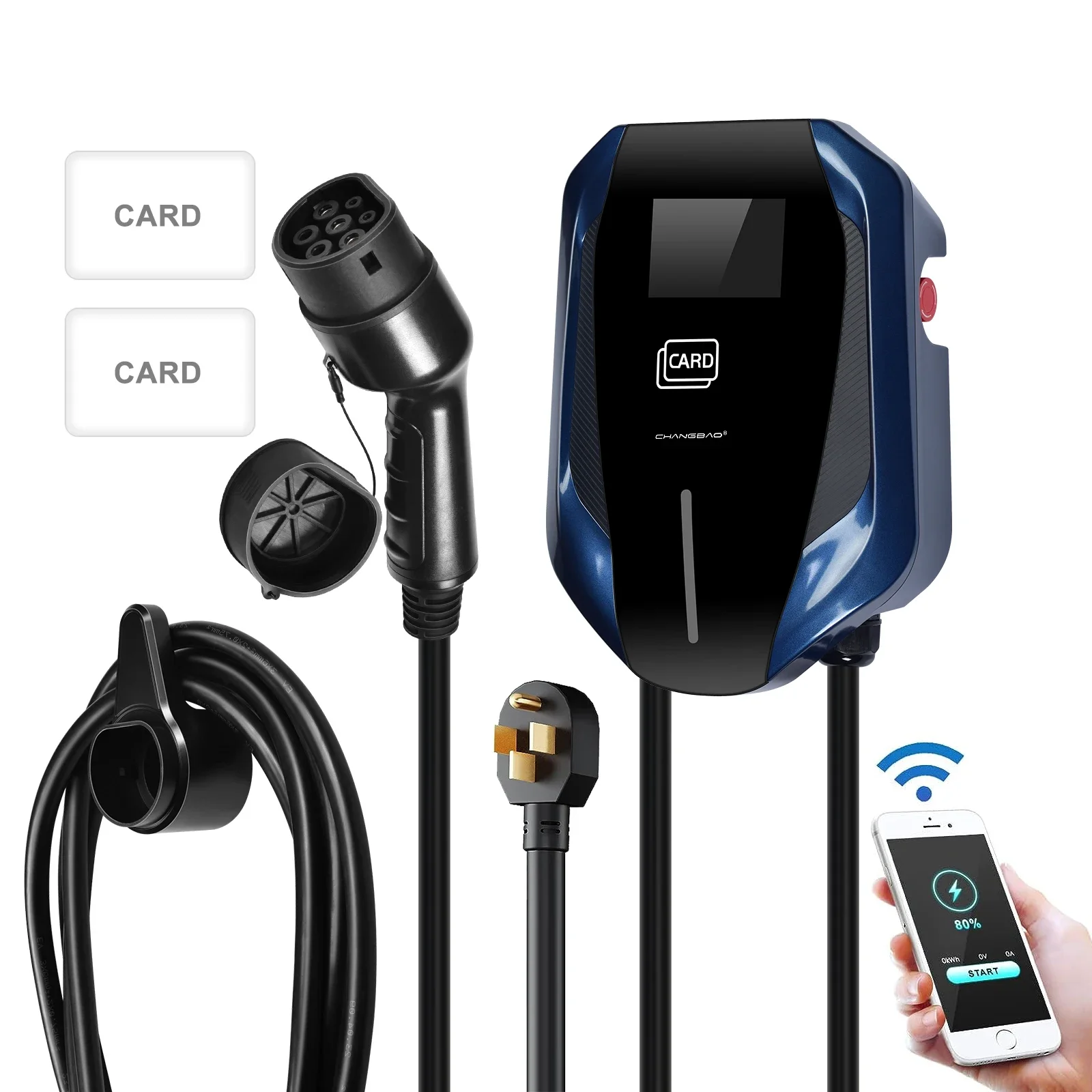 Type 1 Wallbox EV charging station 7.6KW 9.6KW 11.5KW RFID App Home Level 2 Electric Car Charger 32A 40A 48A SAE J177