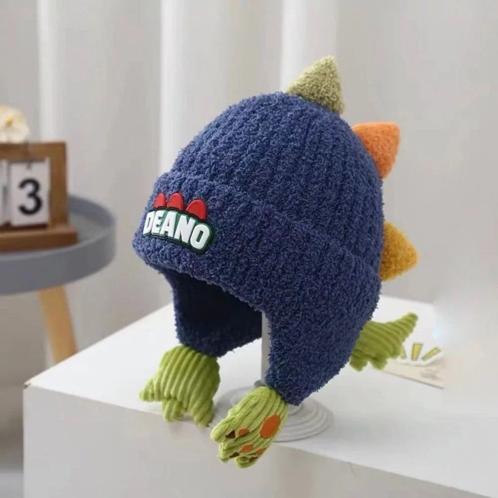 

New Cute Dinosaur Pullover Cap Windproof Coldproof Ear Protection Hat Warm Plush Knitted Cap Autumn and Winter