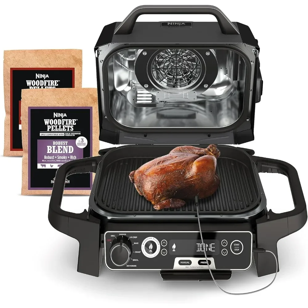 Outdoor BBQ and Smoker Stove, Temperature Gauge, Air Fryer, Baking, Dehydration, Portable, Grey, OG751BRN