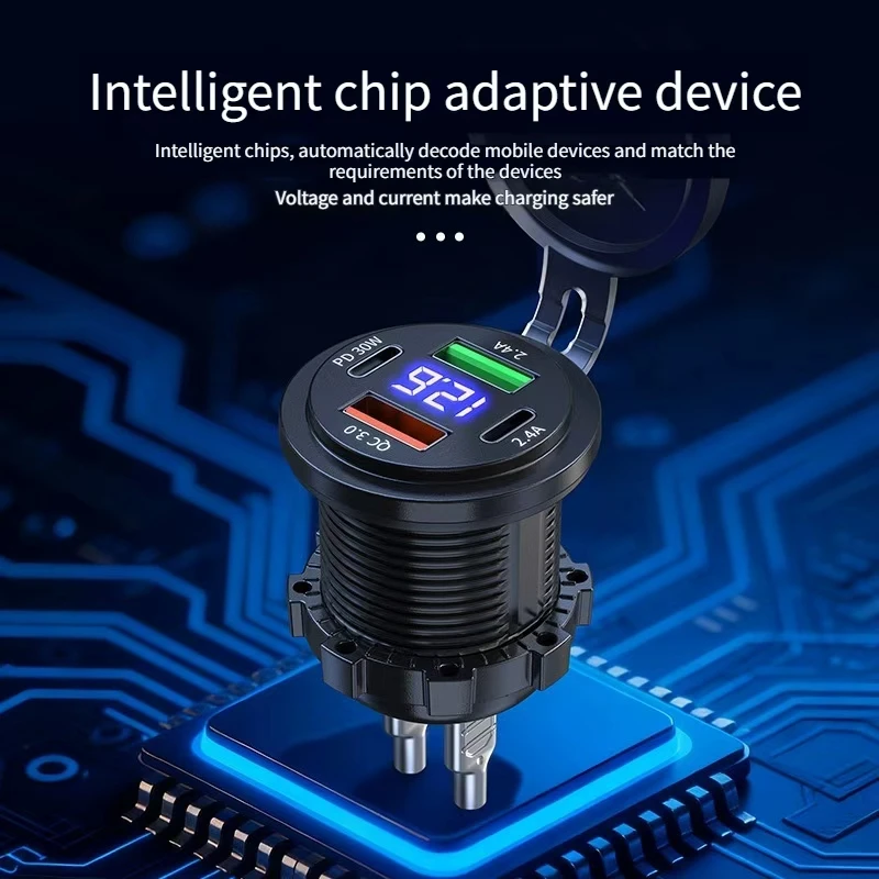 Multi-Port-Autoladegerät PD QC3.0 USB-Ladebuchse mit digitalem Voltmeter 12V/24V für Motorrad, Auto, Boot, Marine, LKW, Bus – Detail 7
