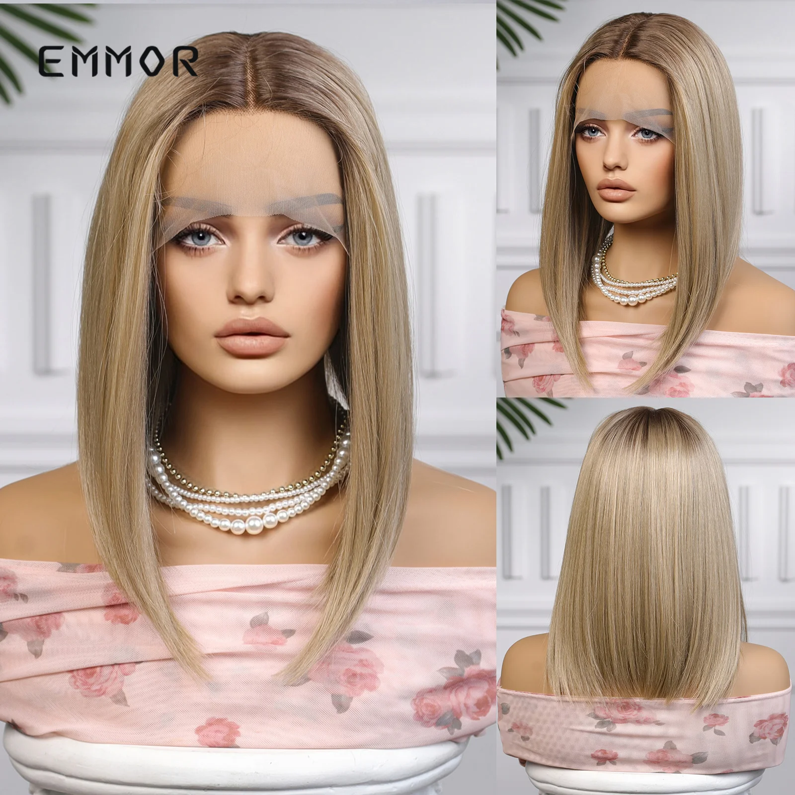 

13*5*1 Lace Front Wigs Blonde Synthetic Wig for Women Short Straight Hair Daily Party Use High Resistant Fiber Hair 13*5*1 Lace