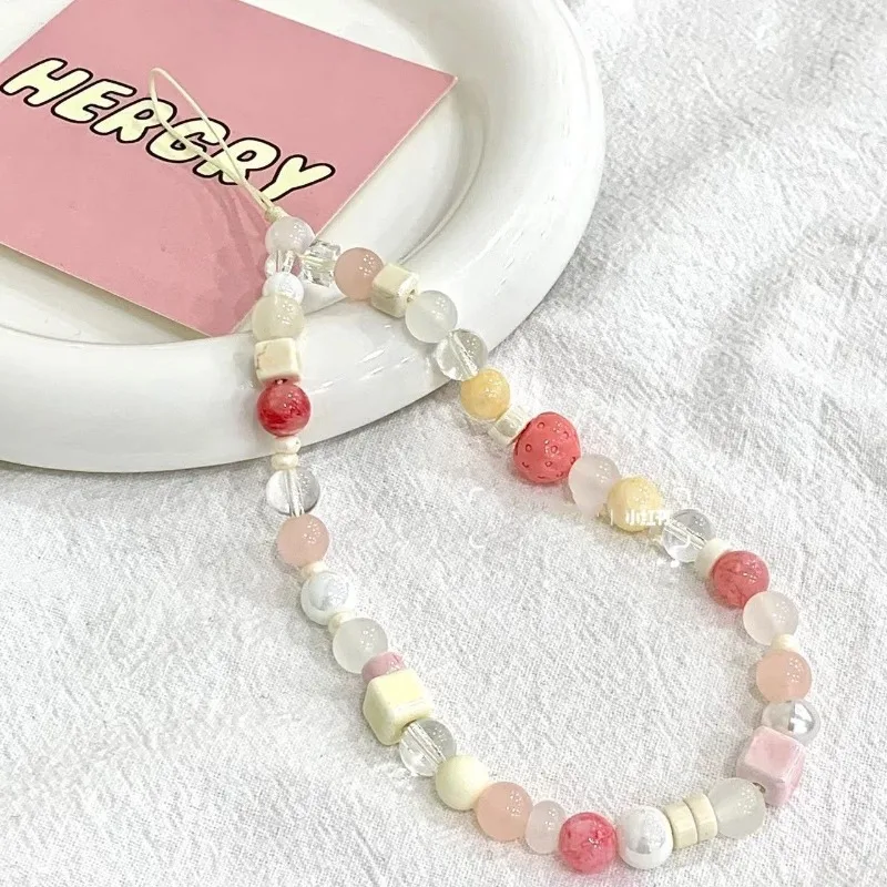 Cordón de teléfono de tarta de queso de fresa, dulce correa de cámara coreana con dije Pastel, abalorio de teléfono Kawaii para niñas, accesorios de teléfono