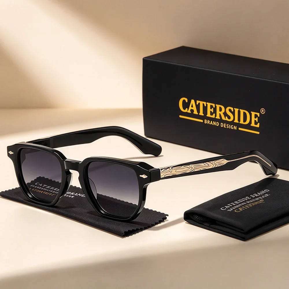 CATERSIDE Polarized Sunglasses Premium Propionate Pin Temple Classic Square Thick Frame Glasses Outdoor Driving Fishing Eyewear