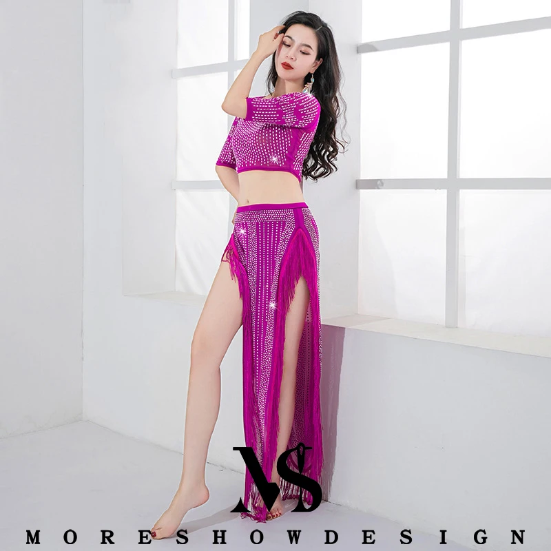 ベリーダンスプロフェッショナルパフォーマンス服トップ + スカート女性のための 2 個セットダンスウェア衣装服セット練習衣装