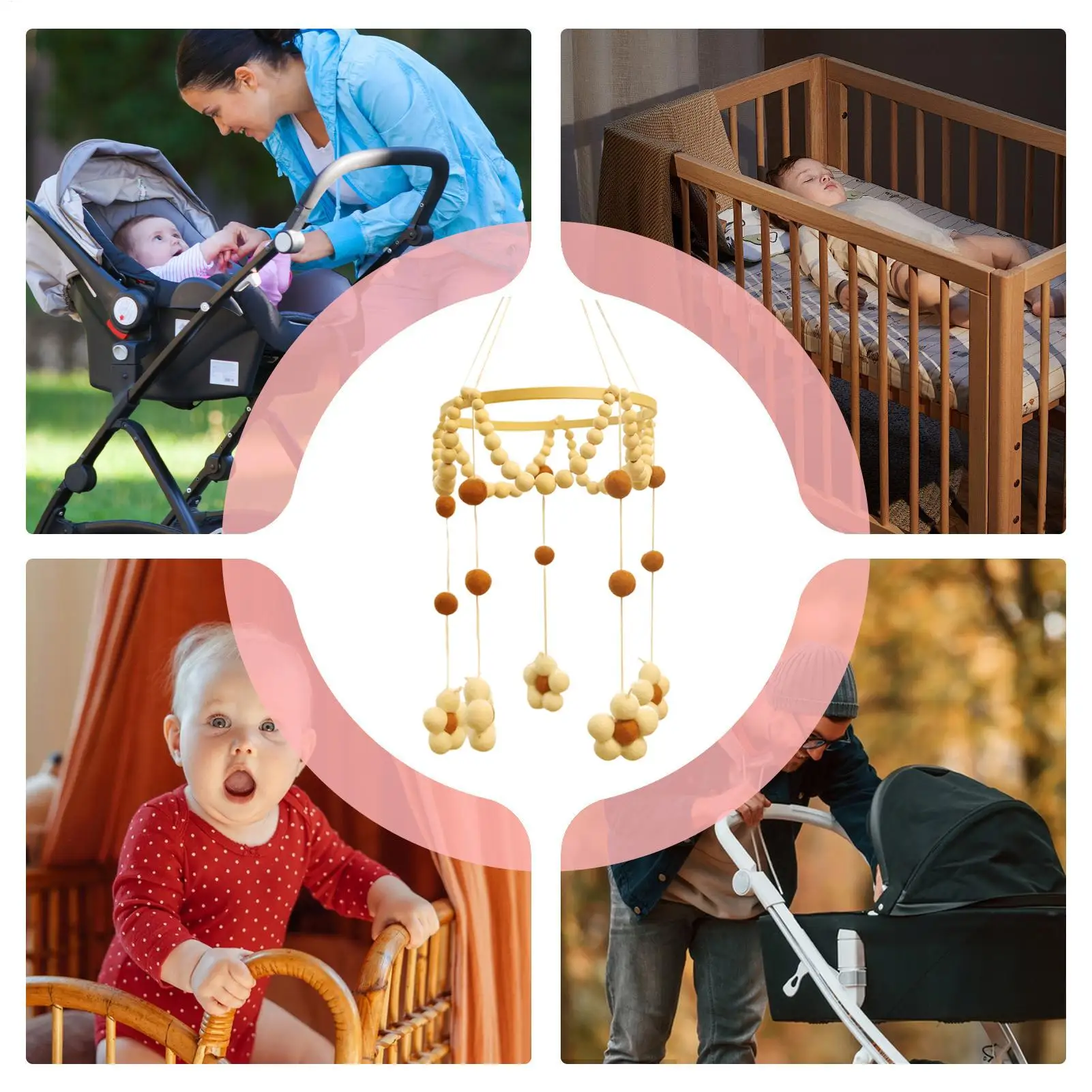 กระดิ่งแขวนตกแต่งห้องนอนเด็กอ่อน รูปทรงดอกไม้ ขนฟู ลูกบอล สำหรับแขวนบนเปลเด็ก เตียงเด็ก เตียงข้างเตียง