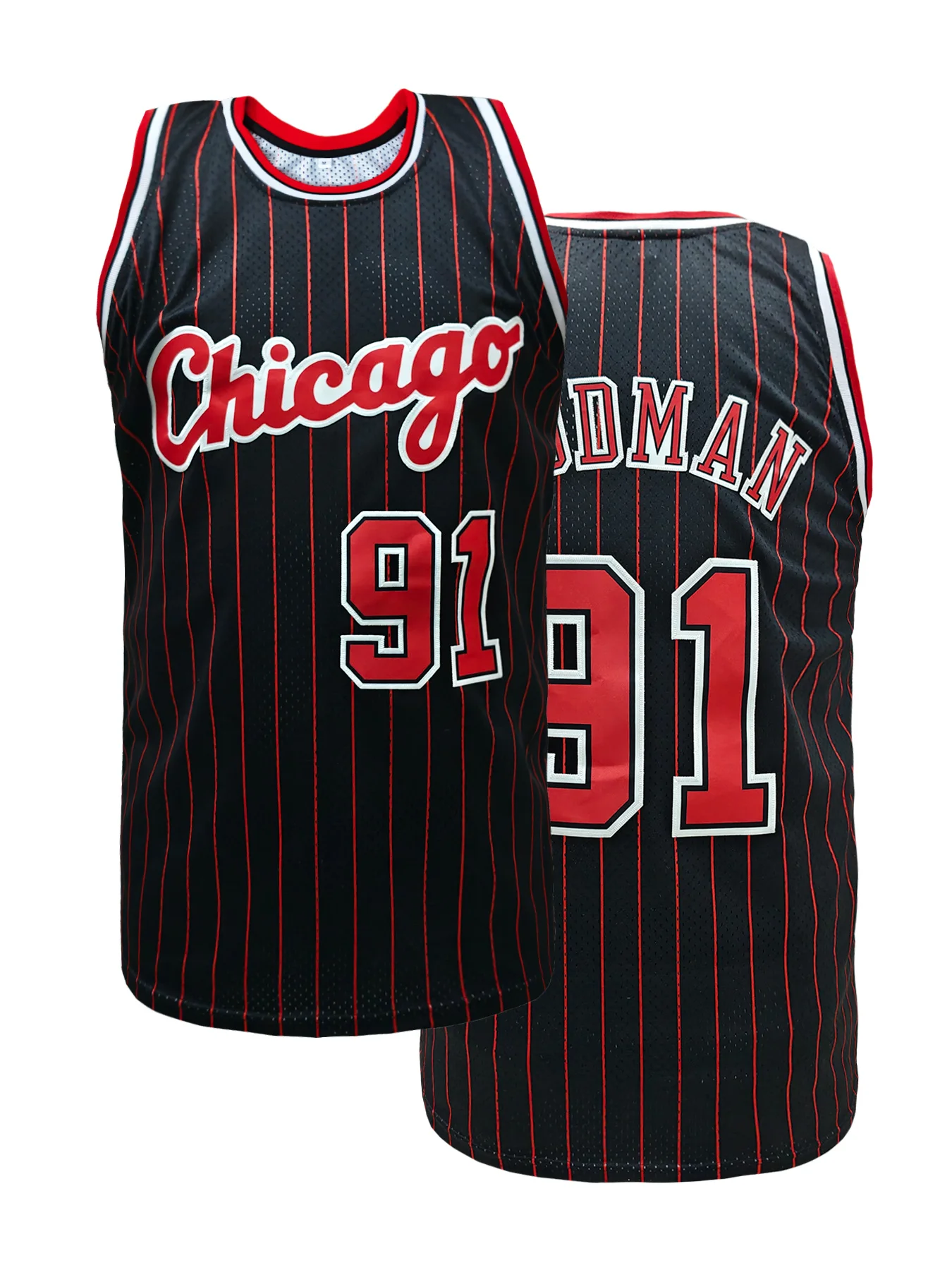 

Men's #91 Black and Red Striped Basketball Sports Vest Breathable Sleeveless Training and Competition Suit Suitable for Sports