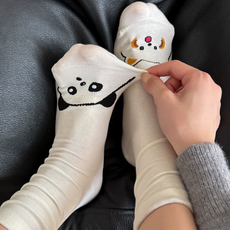 

4Pair New Creative Cartoon Animal Kawaii Socks Bear Raccoon Body Comfort Elastic Mid-calf Sock for Student Girls Sweet Long Sock