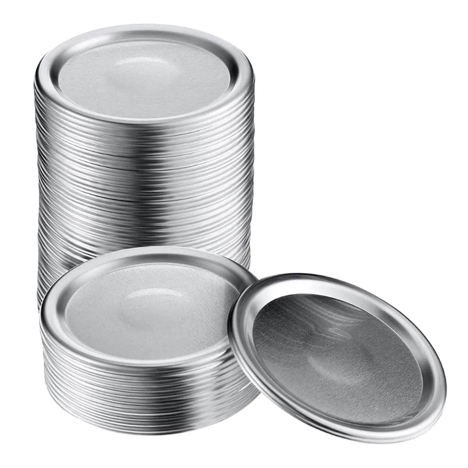 50 Pcs Wide Mouth 86 MM Jar Canning Lids, Reusable Leak Proof Split-Type Silver Lids with Silicone Seals Rings