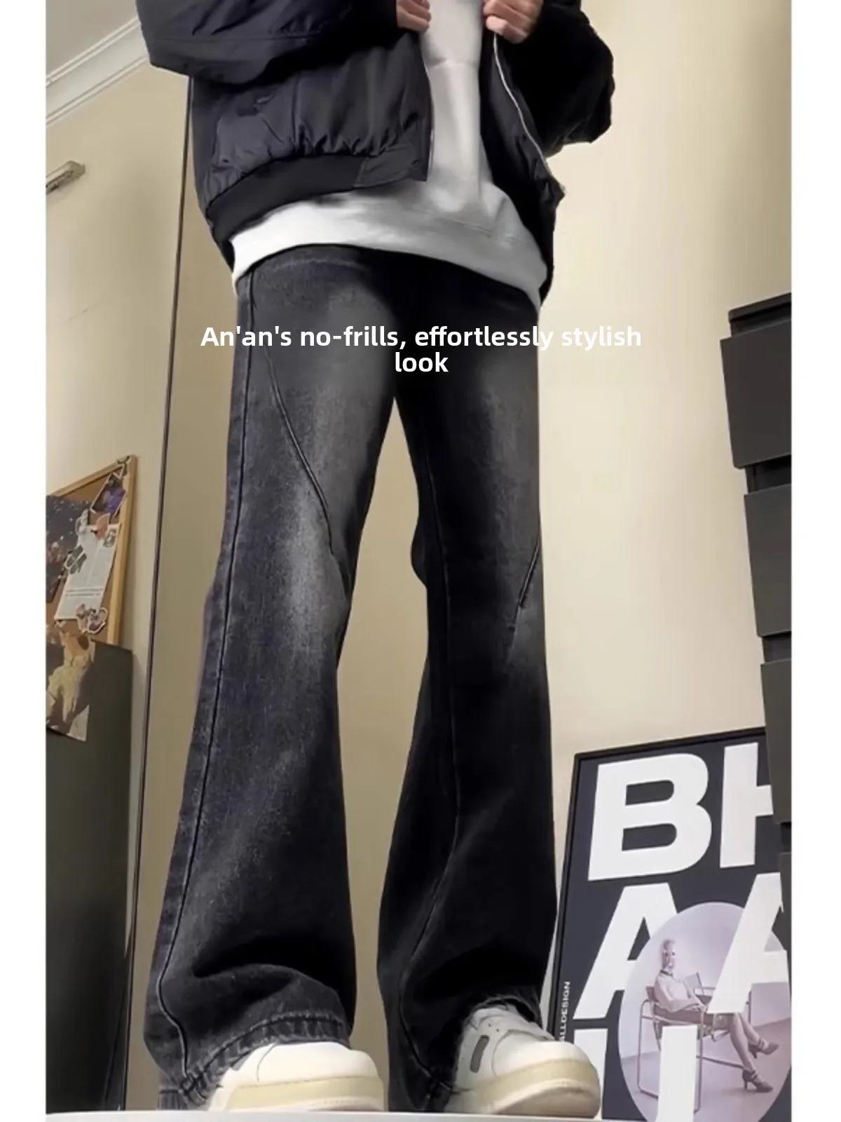 

Cleanfit American Retro Men's Jeans High Street Autumn Winter New Sle Loose Straight Leg Micro Flared Pants Casual Youth Fa...