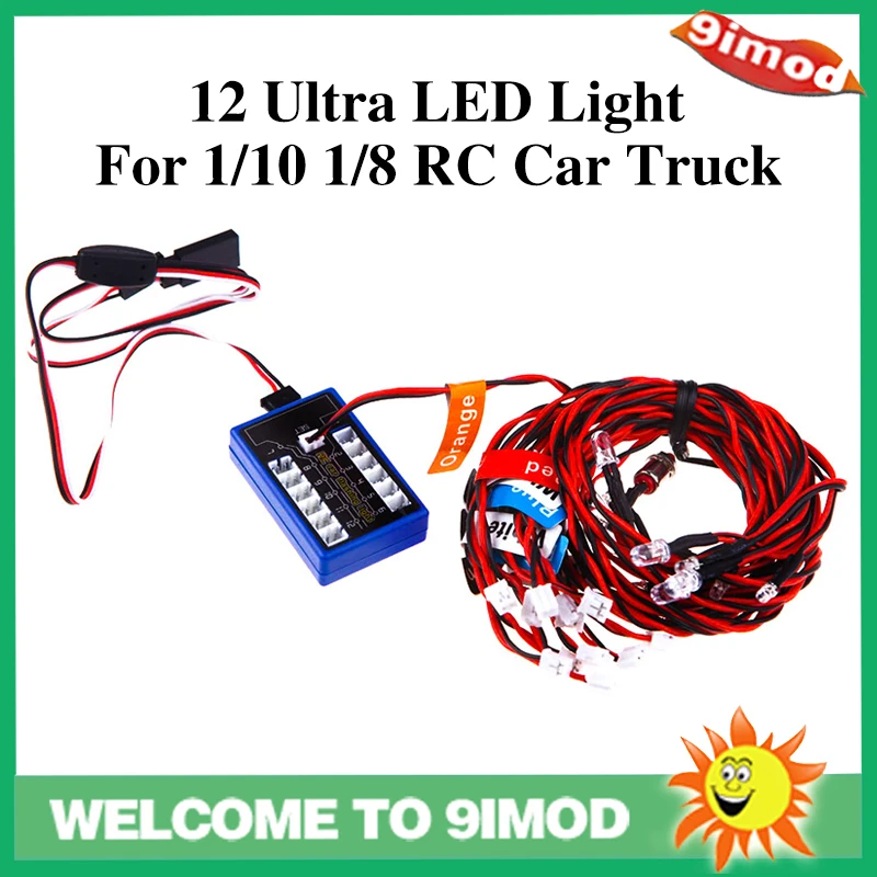 12 Ultra LED Simulation Flashing Bright Light RC Model Lights Kit System for 1/10 1/8 RC Drift HSP TAMIYA CC01 4WD RC Car Truck