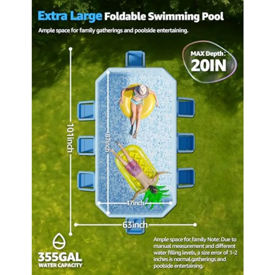 Backyard outdoor foldable pool for kids, adults, and family dogs; indigo thickened PVC and PP board with metal frame; non-infla