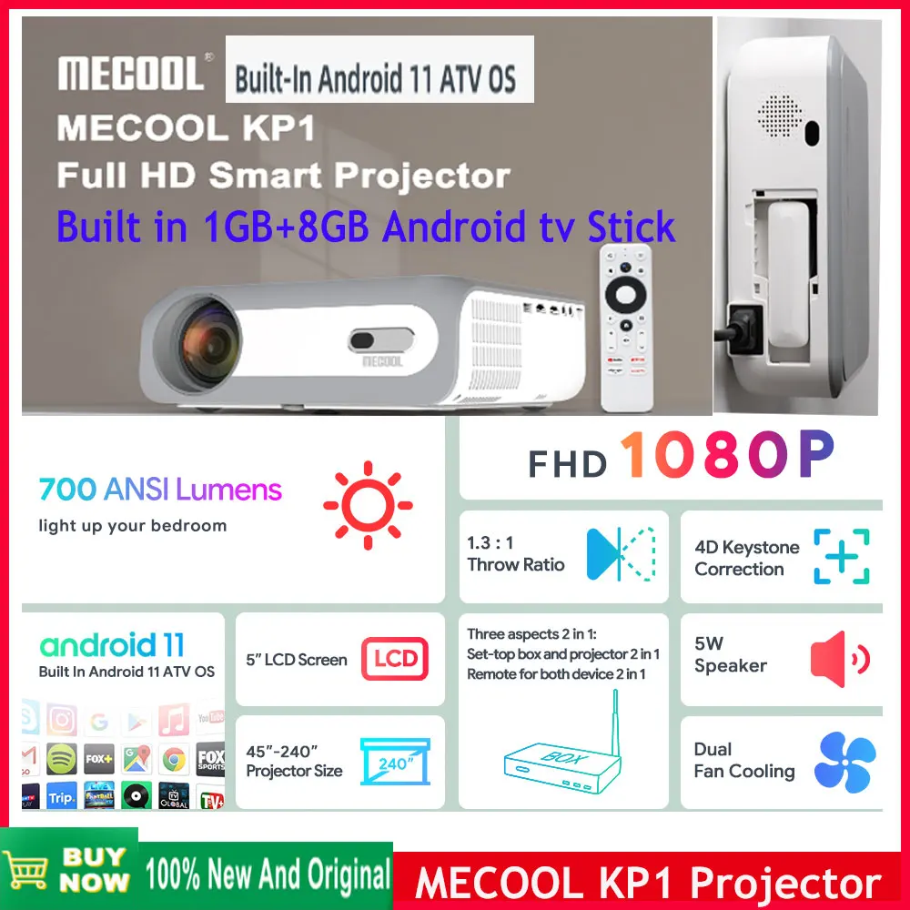 

Проектор MECOOL KP1 для домашнего кинотеатра, 1080P FULL HD, 14000 люмен