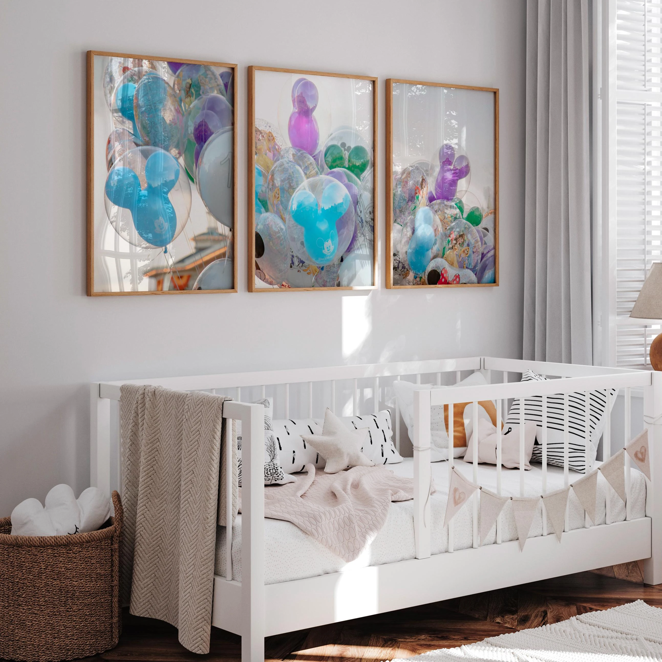 

Potdemiel Disney Photography Gallery Wall Decor Set: Princess Balloons, Mickey Balloons, 3 Disney-themed Prints for Home Decor