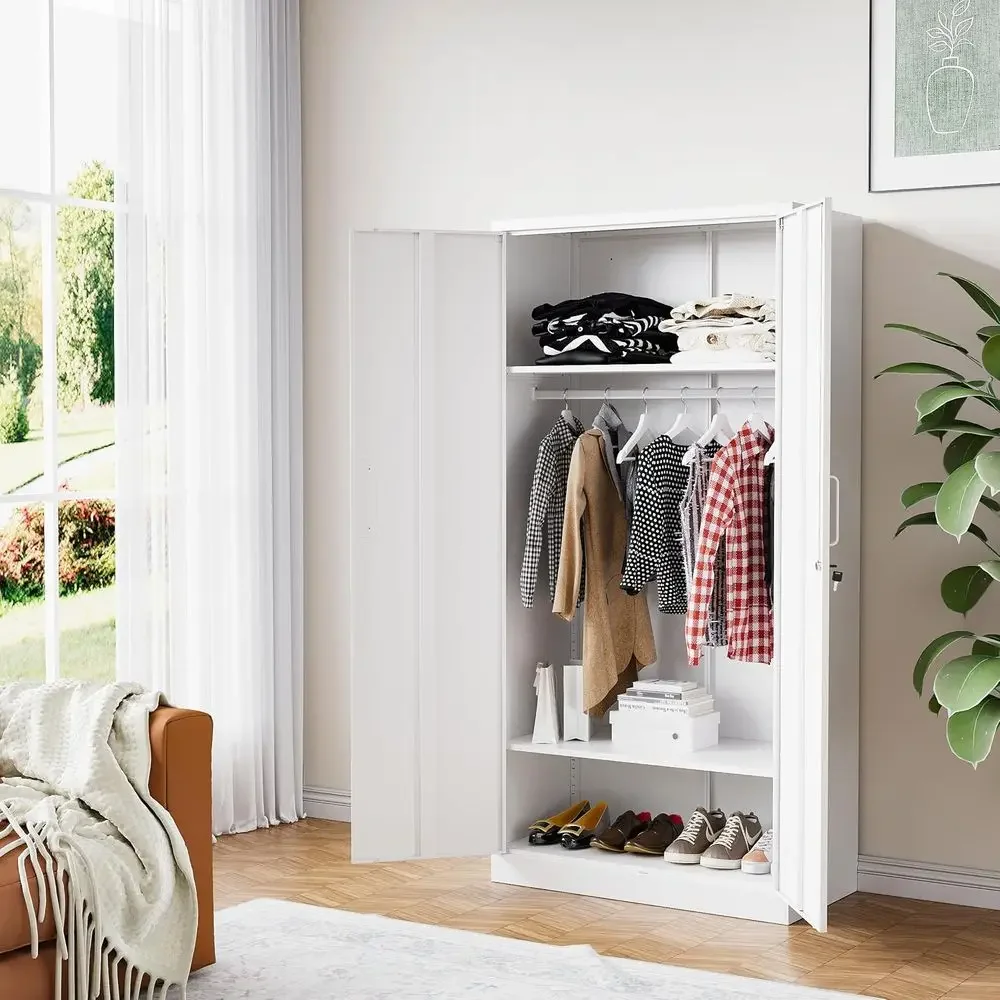 Metal Storage Cabinet 72'' Metal Locker with Locking Storage Locker with Hanging Rod or Oice Hospital Require Assembly (White)
